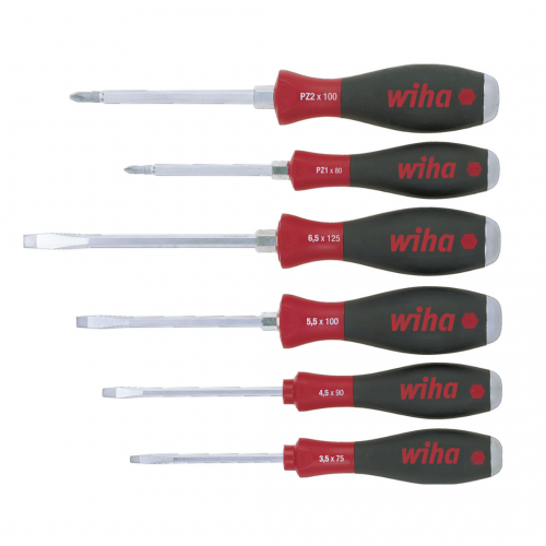Wiha SoftFinish® Screwdriver Set: Slotted with One-piece Hexagonal Blade and Solid Steel Cap