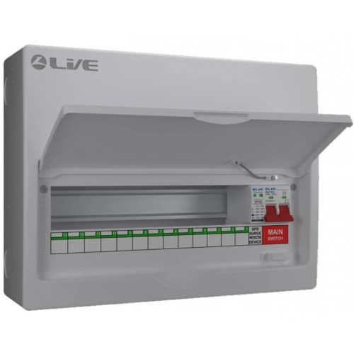 Live LSMC16M-SP 16 Way (13 Usable Way) Metal Clad Surge Protection Consumer Unit 100A Main Switch