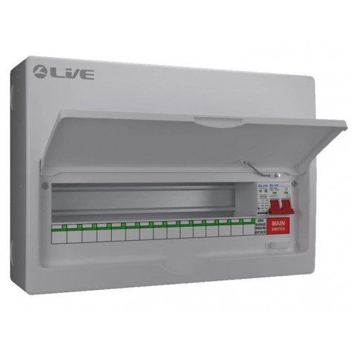 Live LSMC18M-SP 18 Way (15 Usable Way) Metal Clad Surge Protection Consumer Unit 100A Main Switch